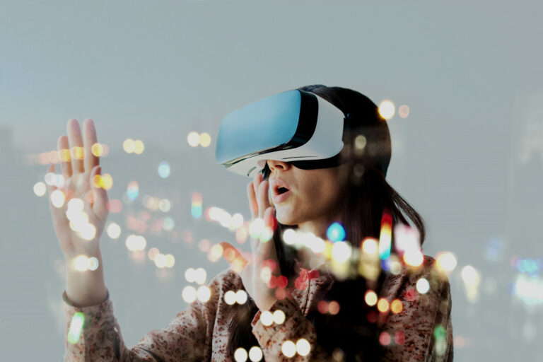 a person wearing a virtual reality helm
