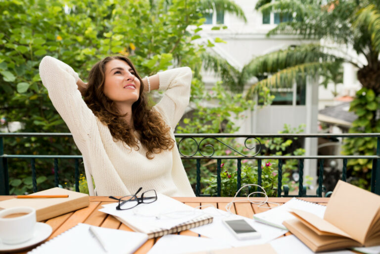 A writer relaxing at work